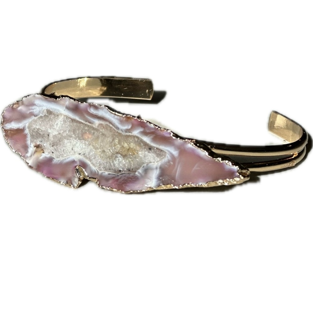 Brazilian Raw Agate Irregular Geode Druzy Stone Cuff Bangle Bracelet